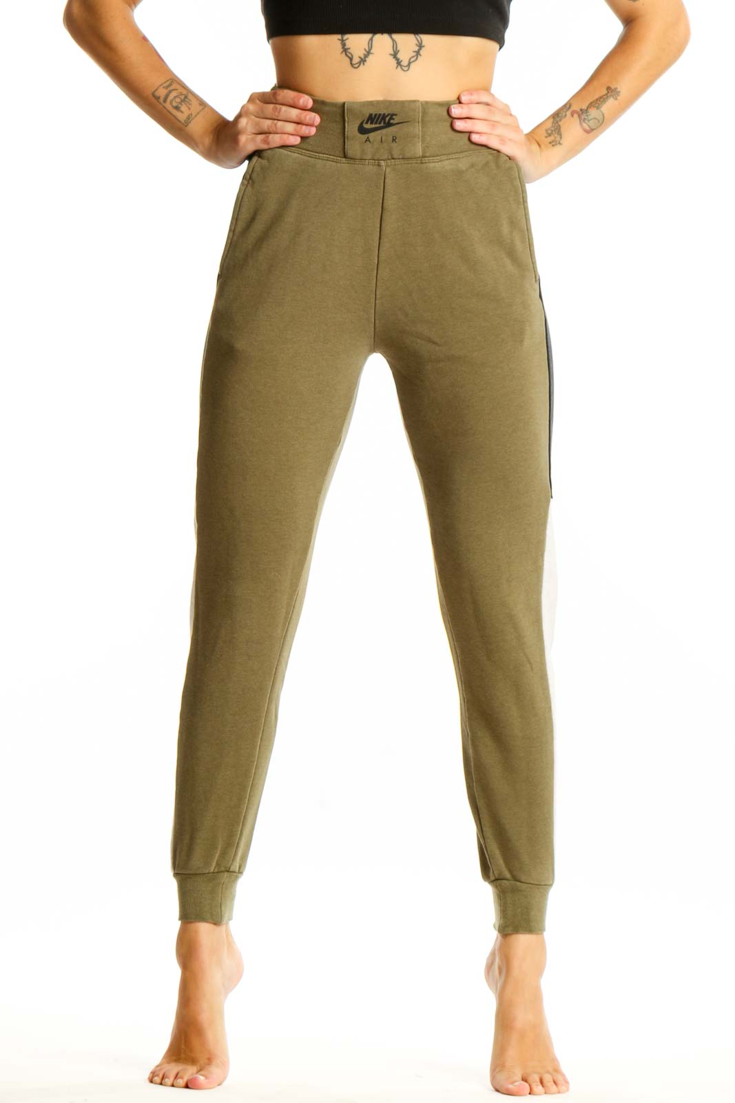 Olive Green Colorblock Jogger Pants Front