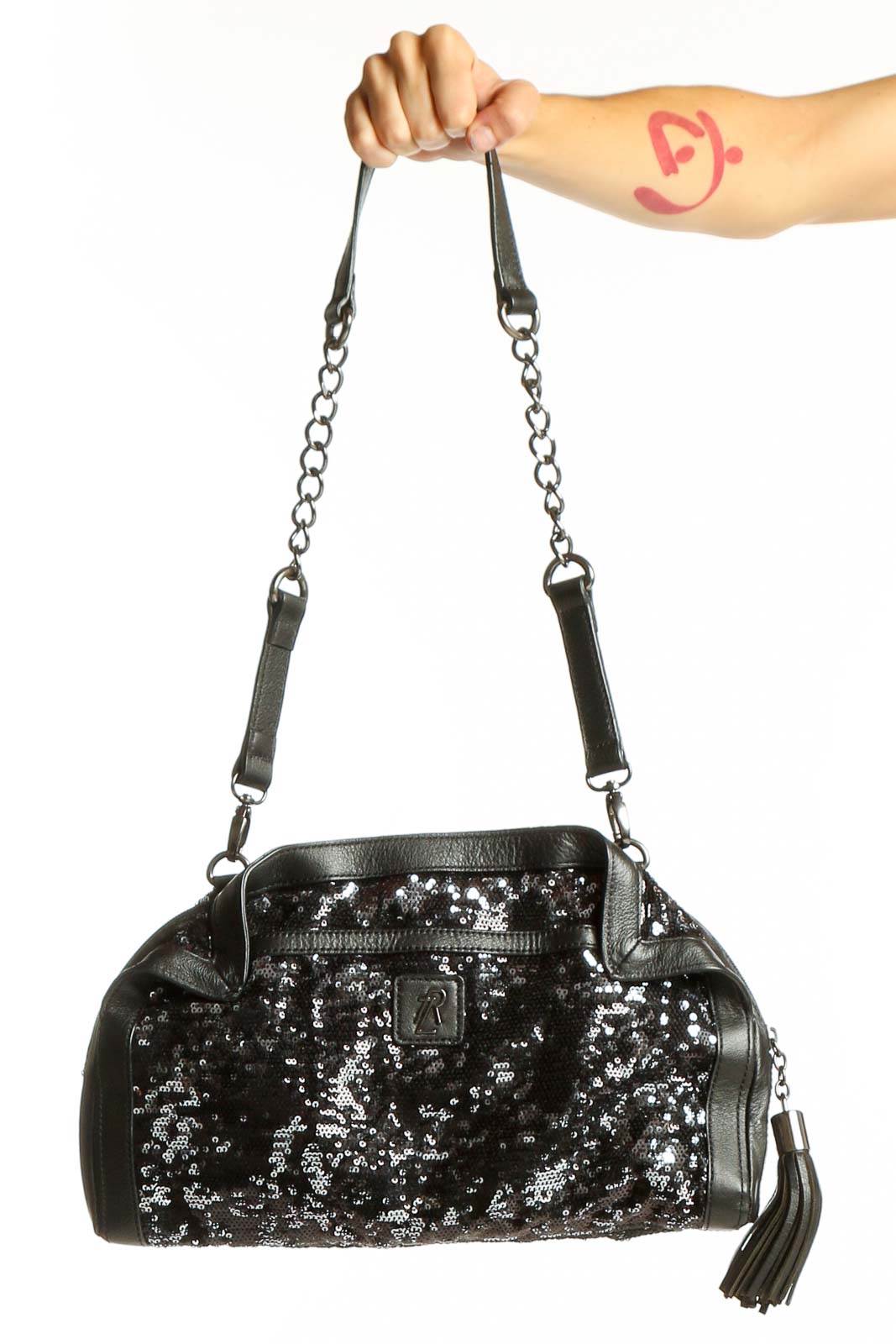 Black Sequined Evening Bag Front