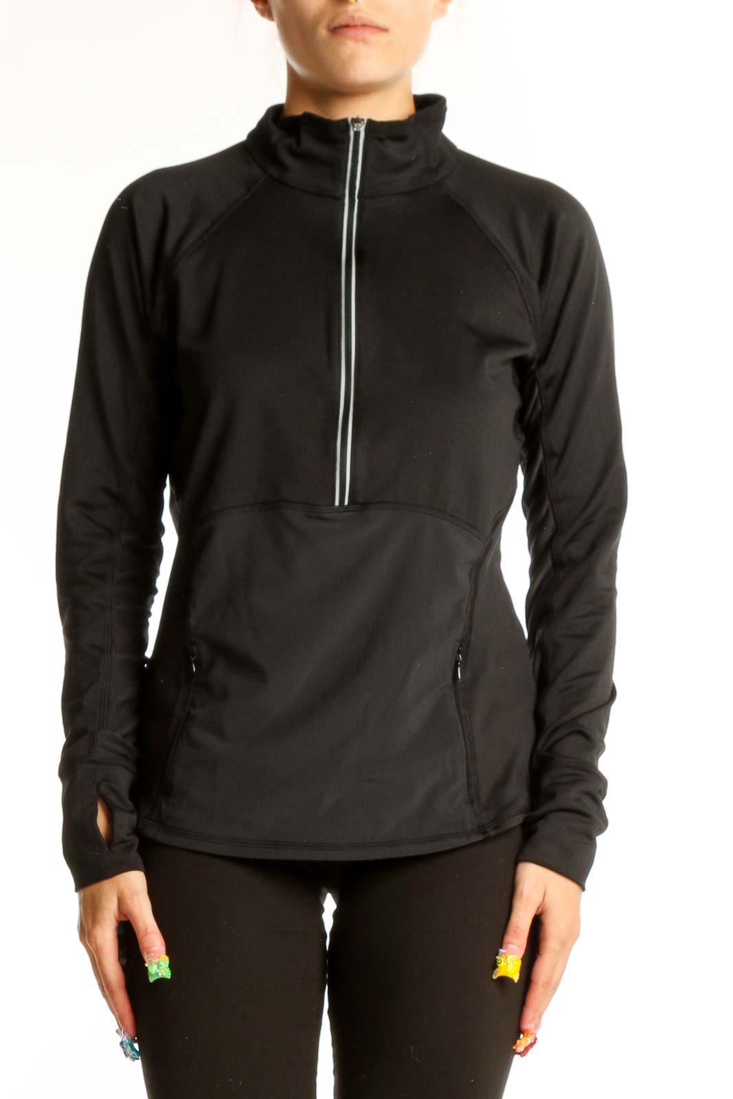 Black Half-Zip Performance Top Front