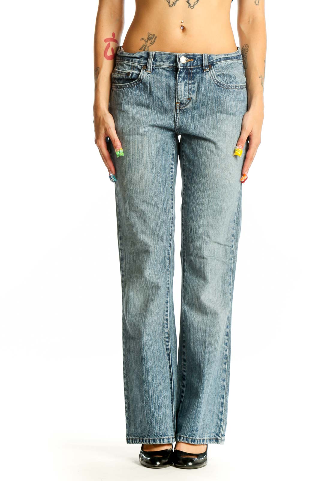 Light Blue Relaxed Fit Straight Leg Jeans Front