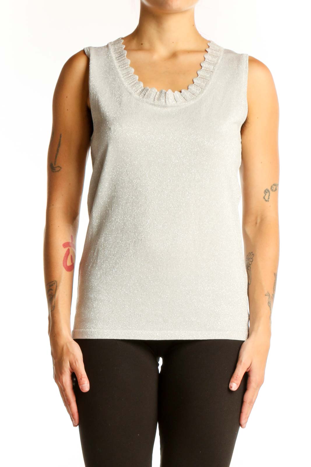 Silver Sleeveless Shimmer Top Front