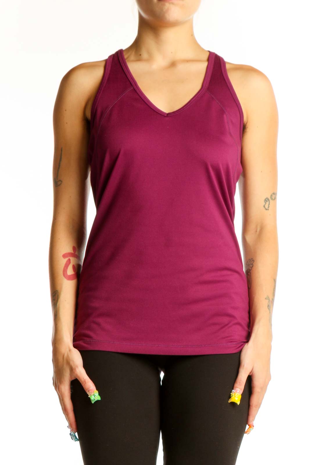 Burgundy V-Neck Athletic Tank Top Front