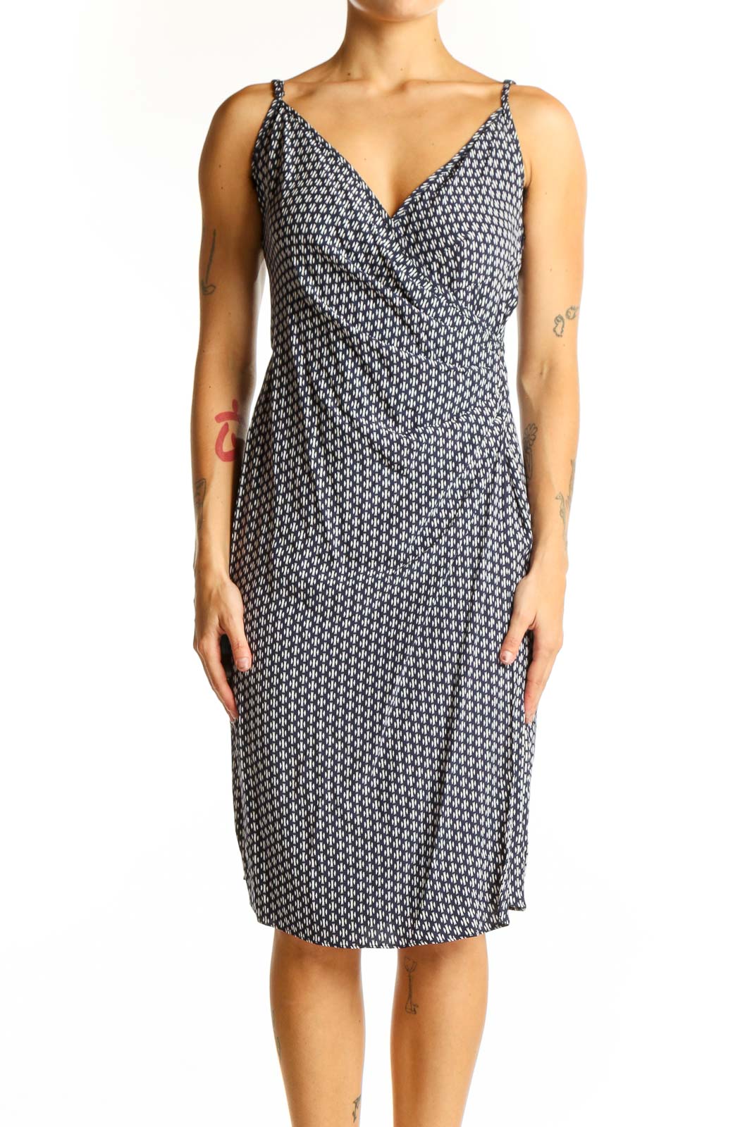 Black Geometric Print Wrap Dress Front