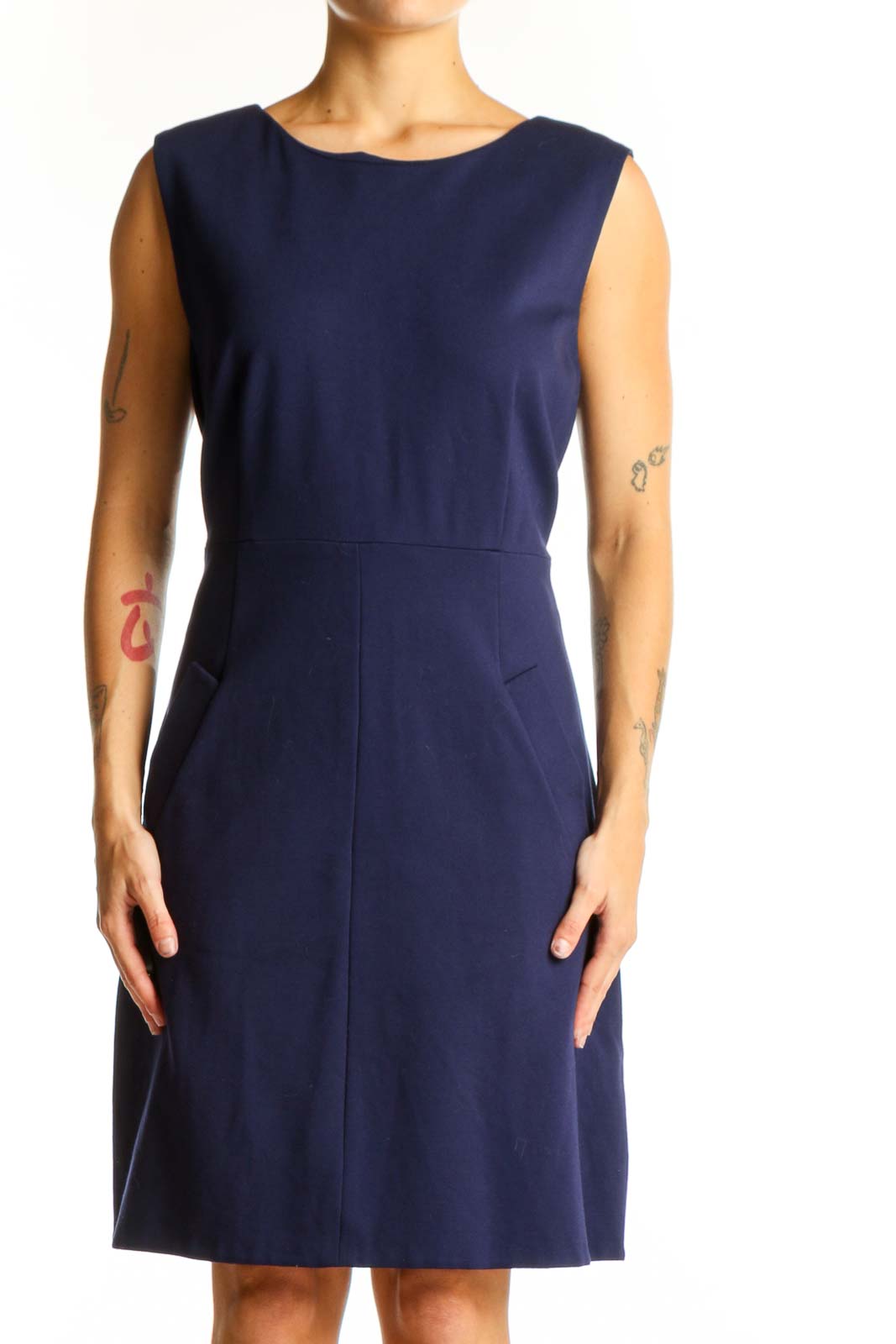 Navy Sleeveless A-Line Dress Front
