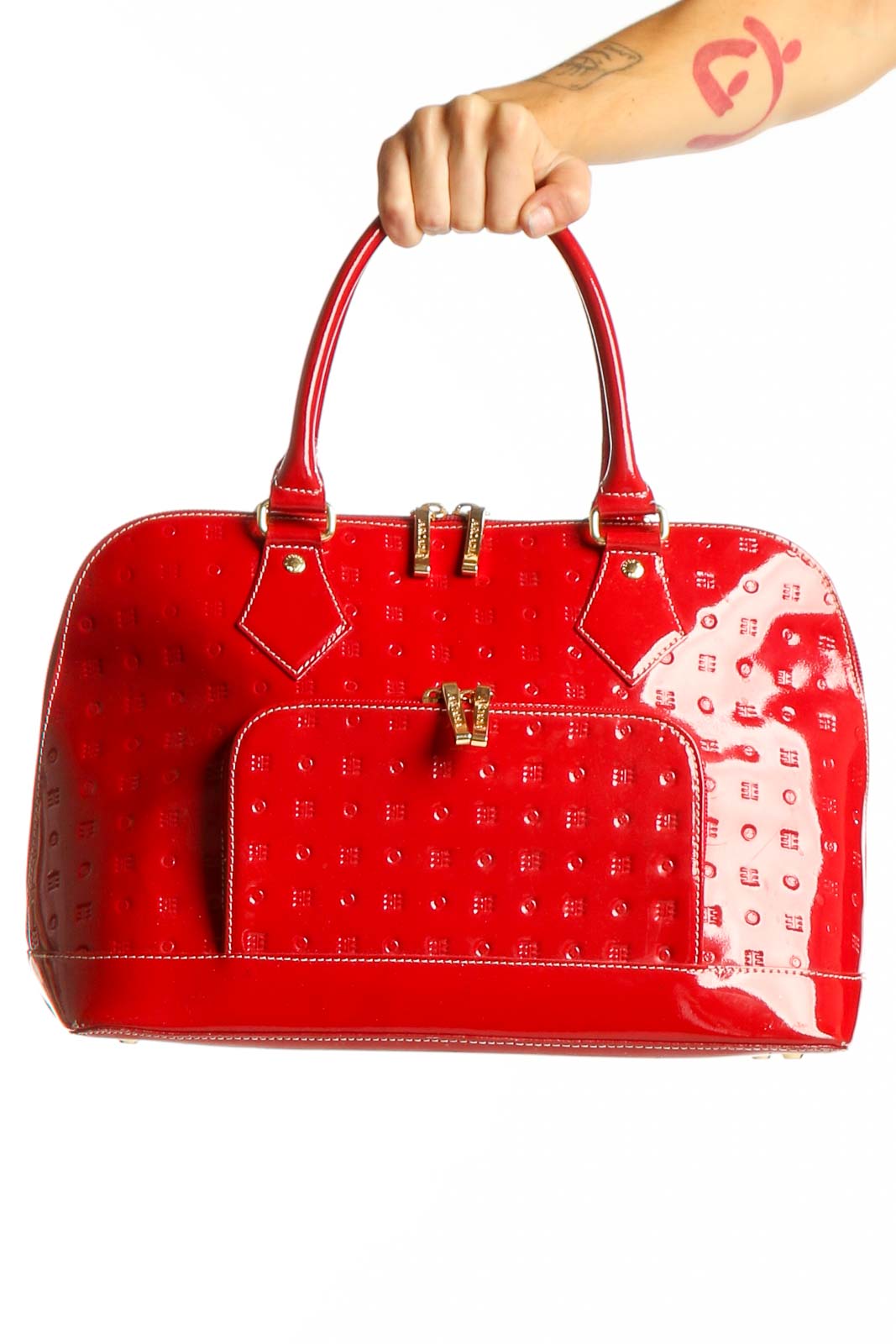 Red Patent Leather Satchel Handbag Front