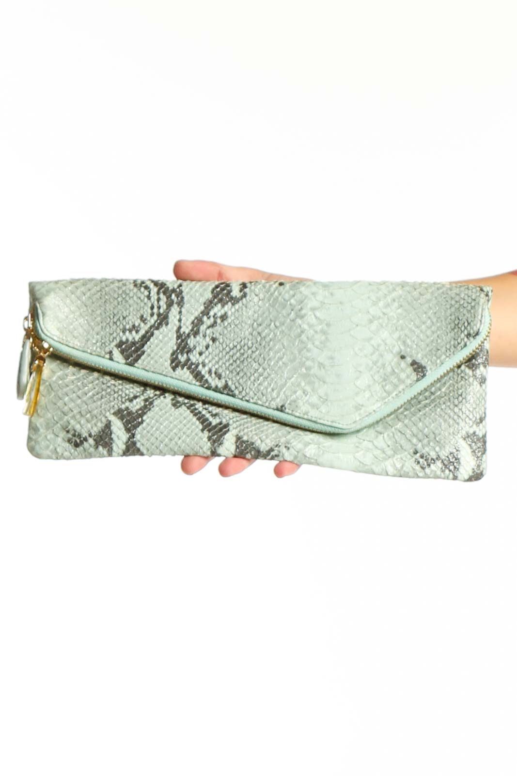 Mint Green Snakeskin Envelope Clutch Front