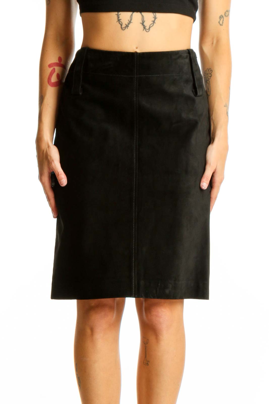Black Leather Pencil Skirt Front