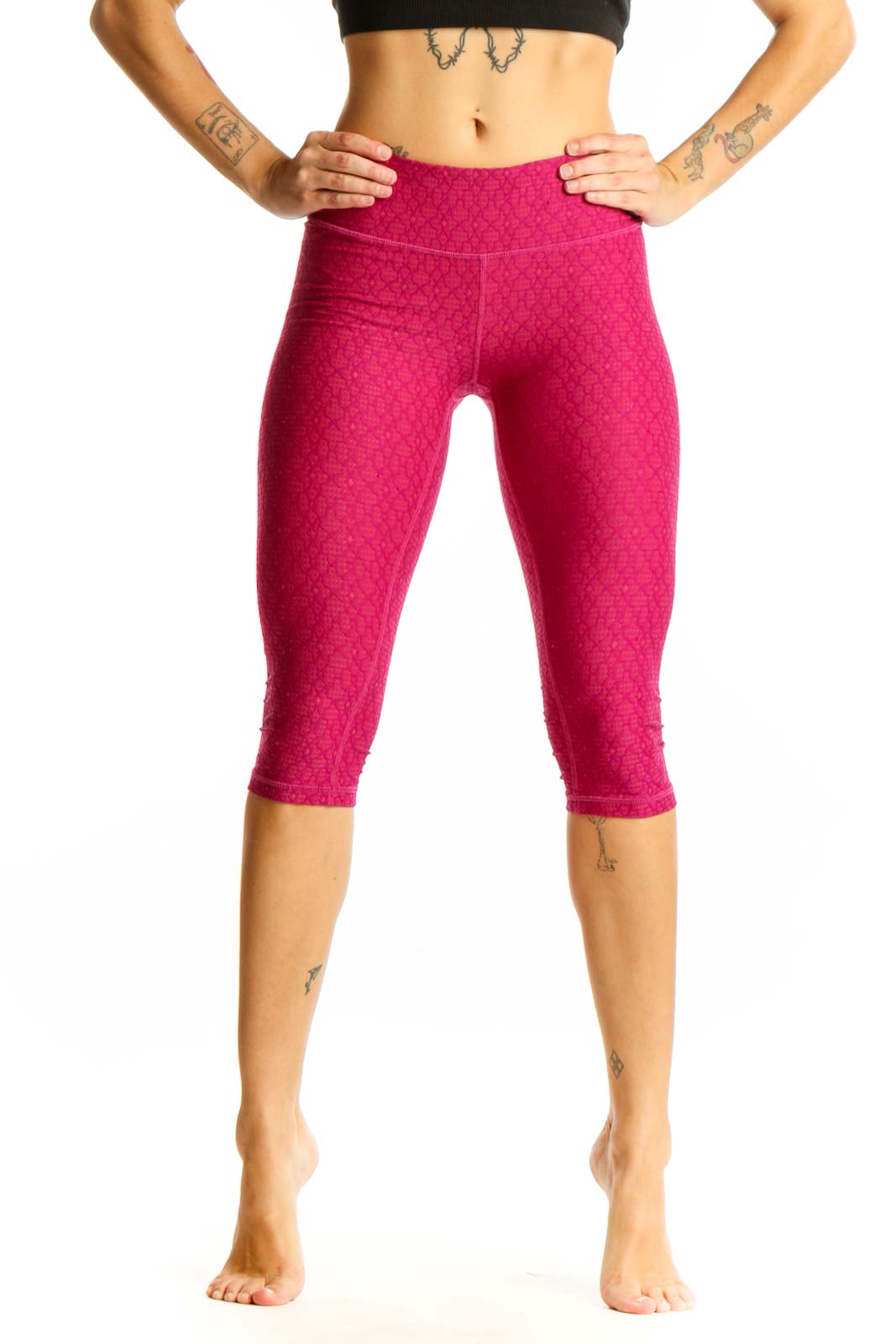 Pink Textured Capri Leggings Front