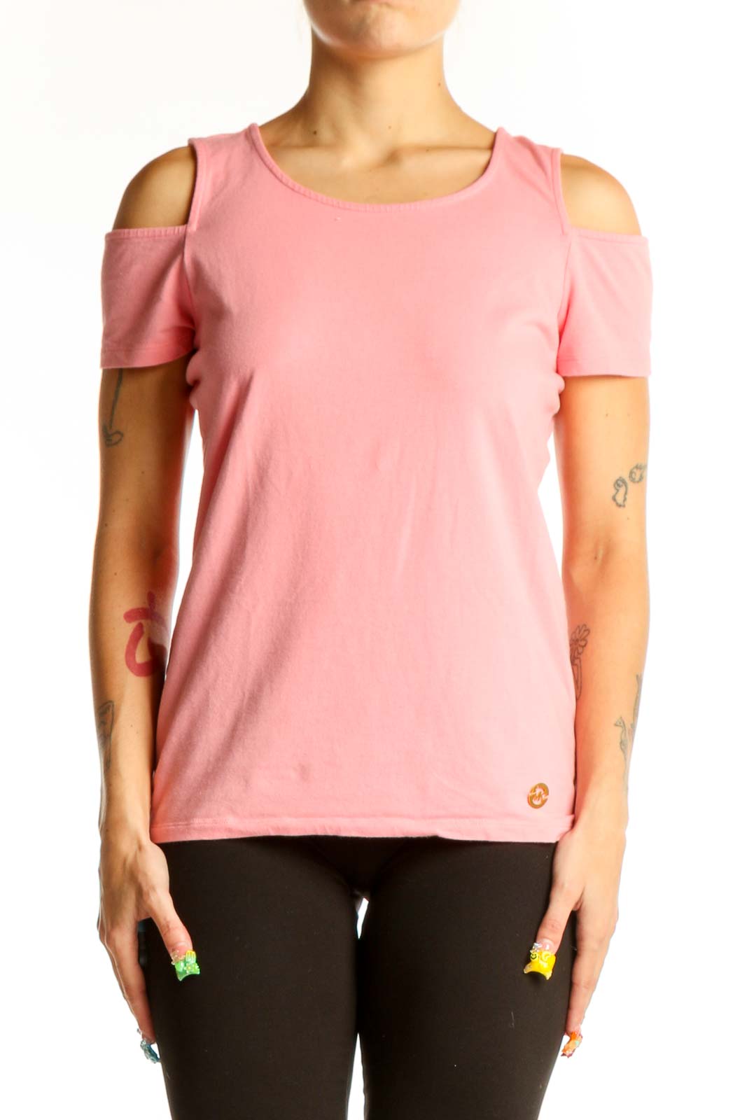 Pink Cold Shoulder Cotton Blend Top Front