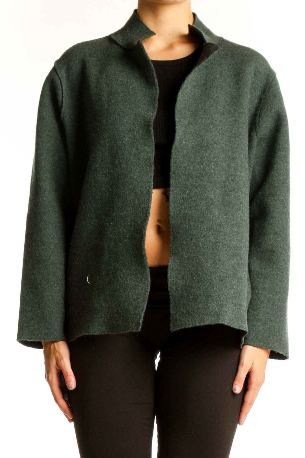 Forest Green Wool Blend Knit Jacket Front