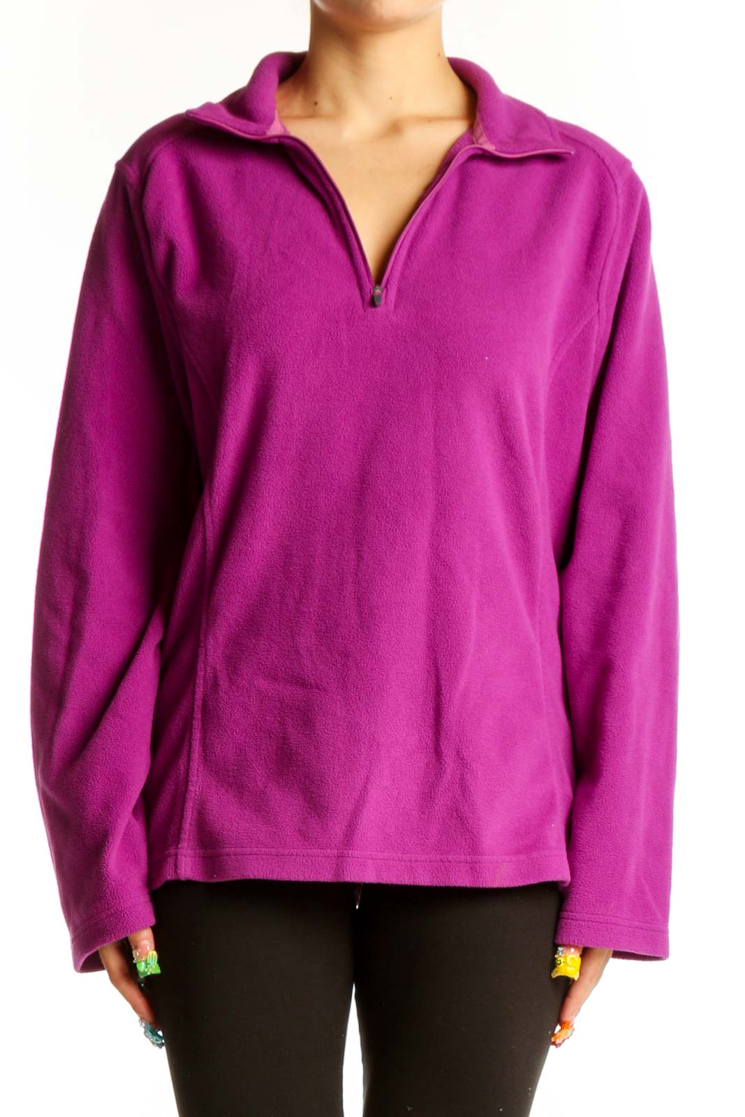 Purple Polyester Quarter-Zip Fleece Pullover Front