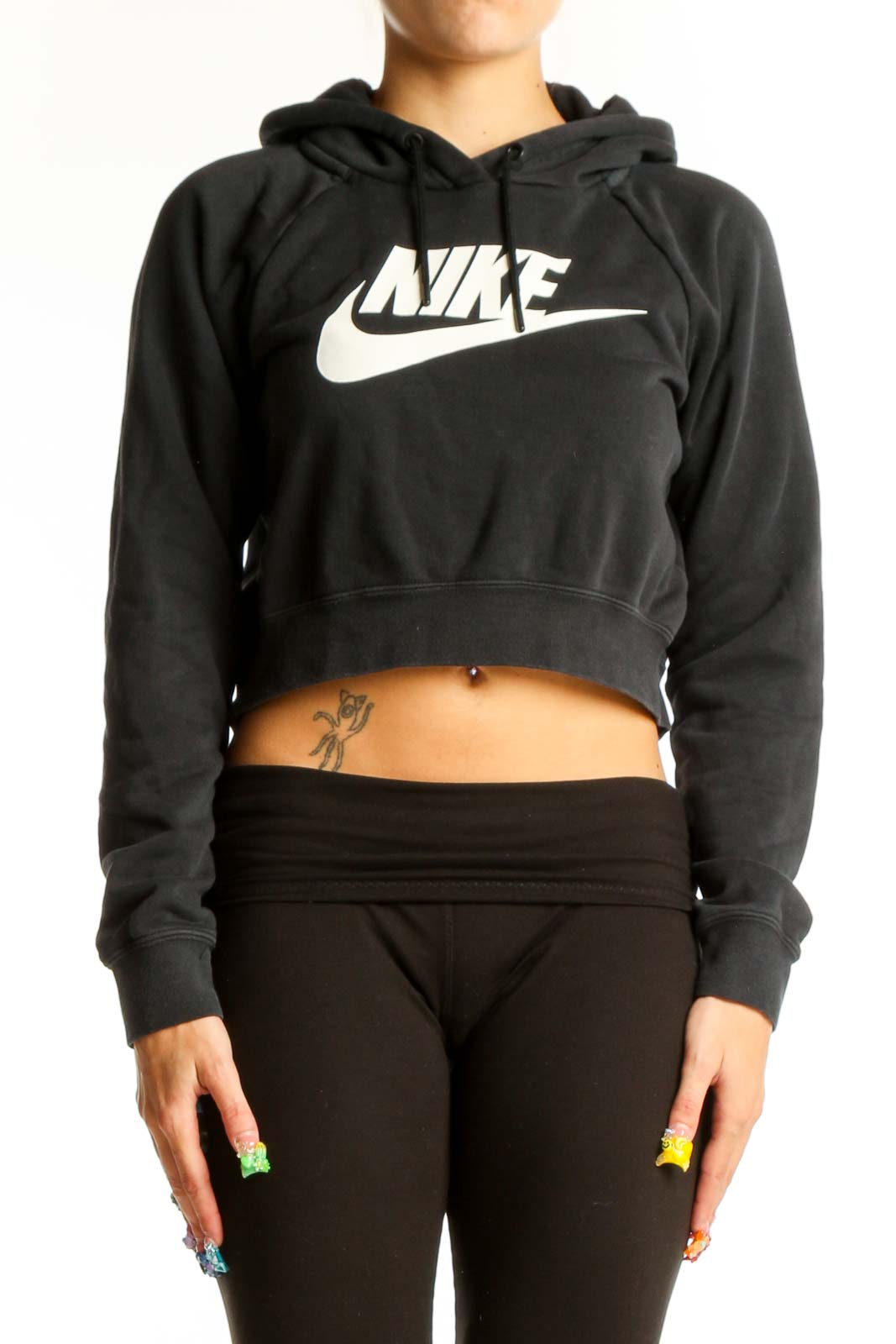Black Cropped Nike Activewear Hoodie Front