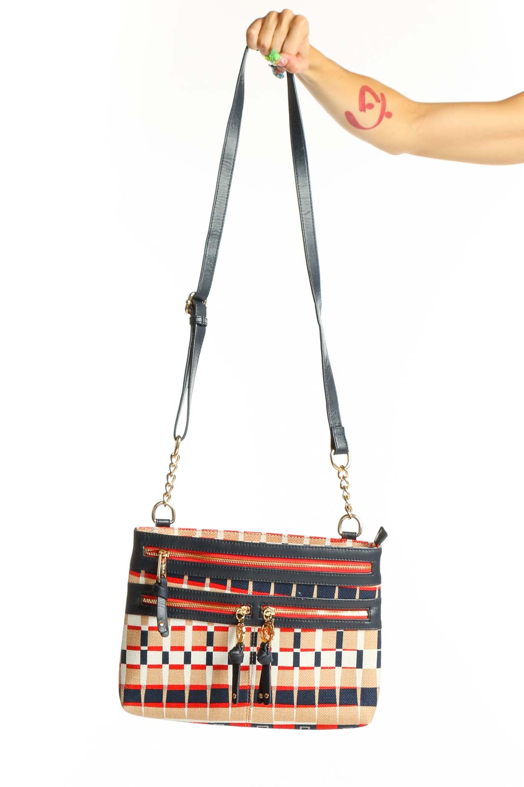 Navy Geometric Print Crossbody Bag Front