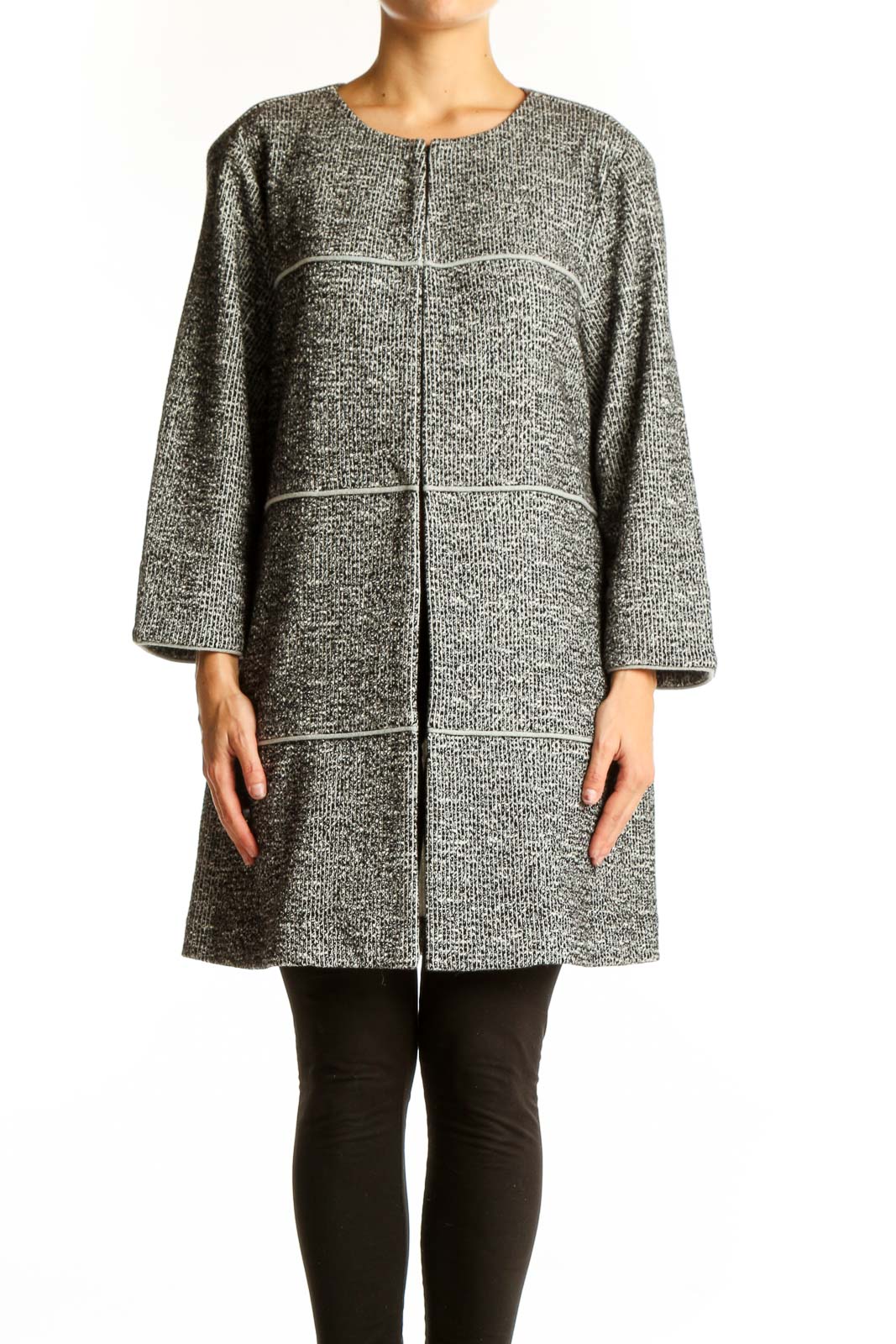 Gray Textured Knit Tunic Sweater Front