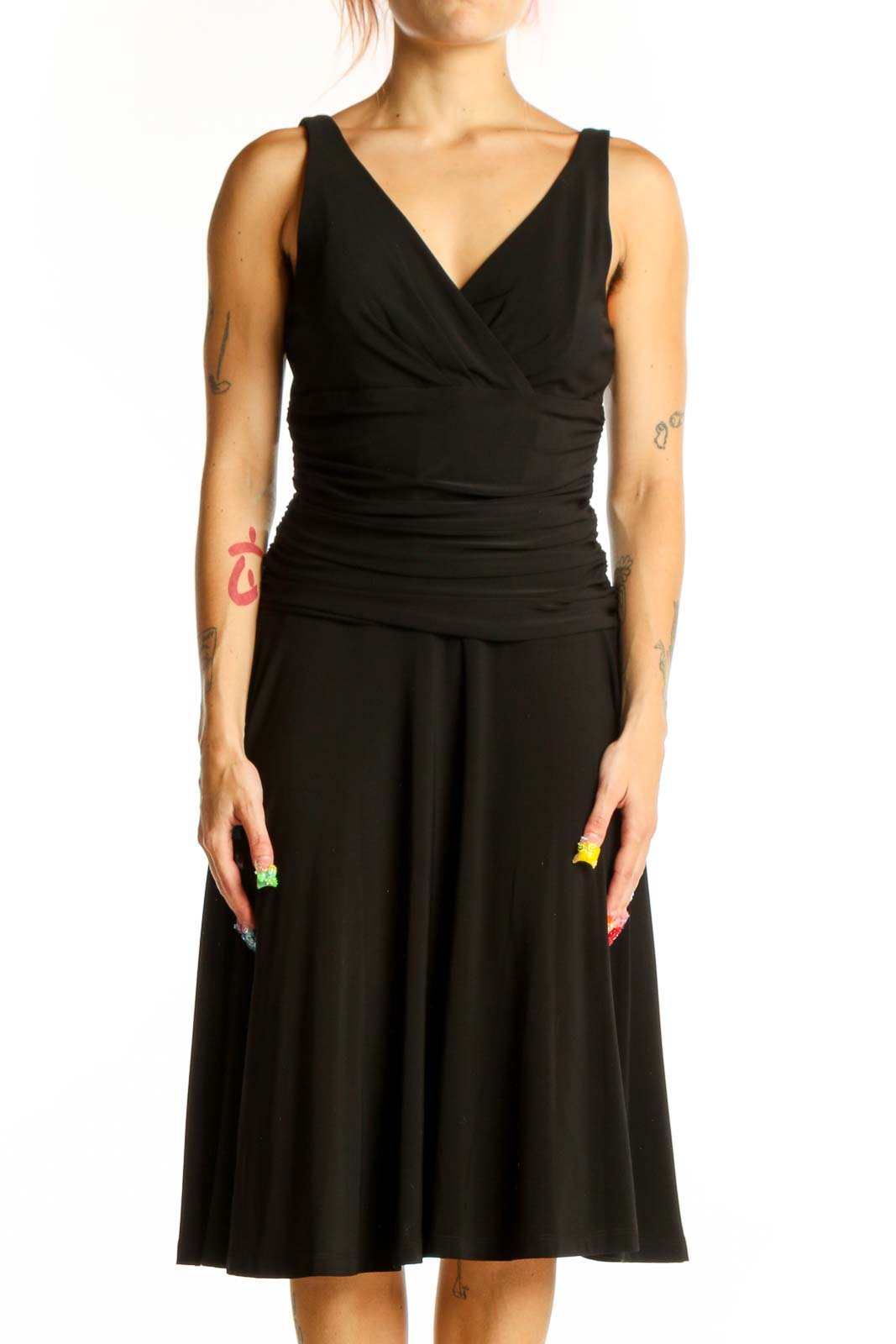 Black Elegant V-Neck Cocktail Dress Front