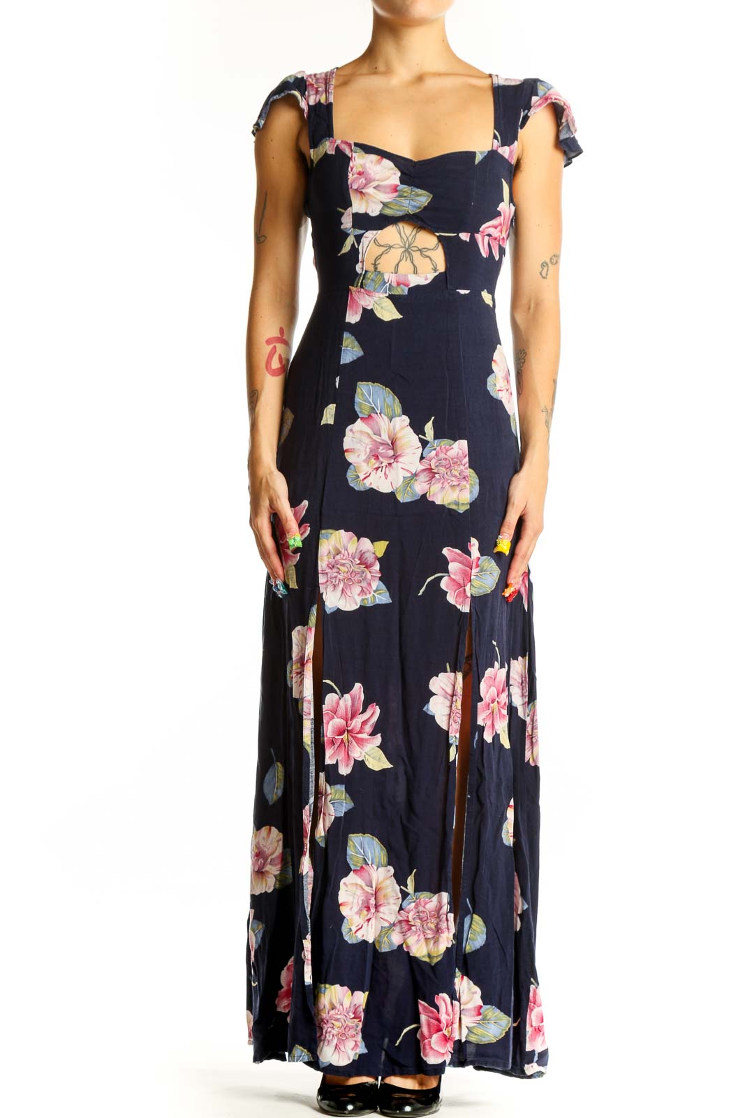 Navy Floral Maxi Dress Front