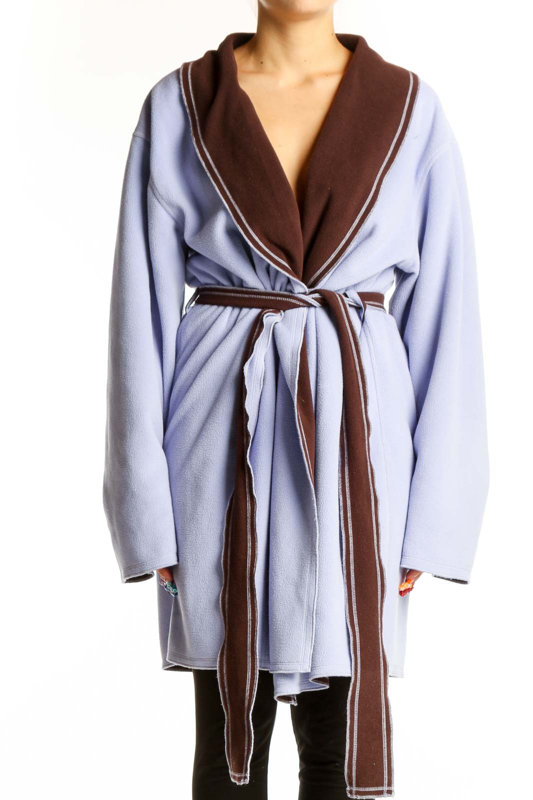 Light Blue Belted Wrap Coat Front