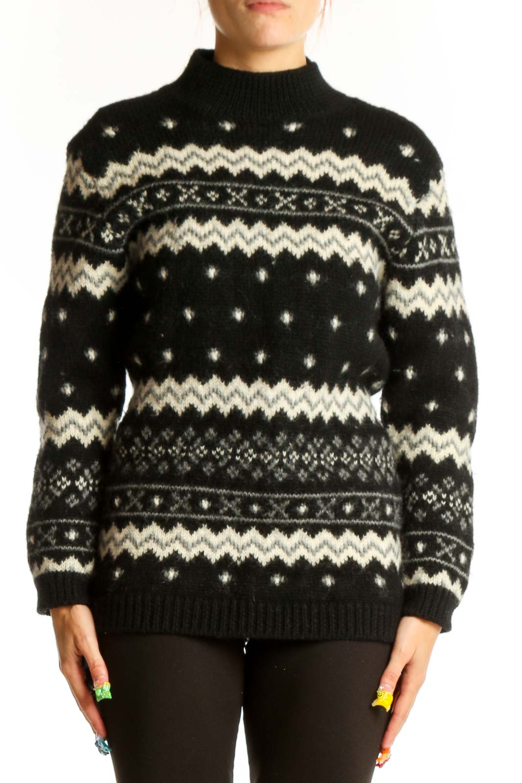 Black and White Fair Isle Wool Sweater Front