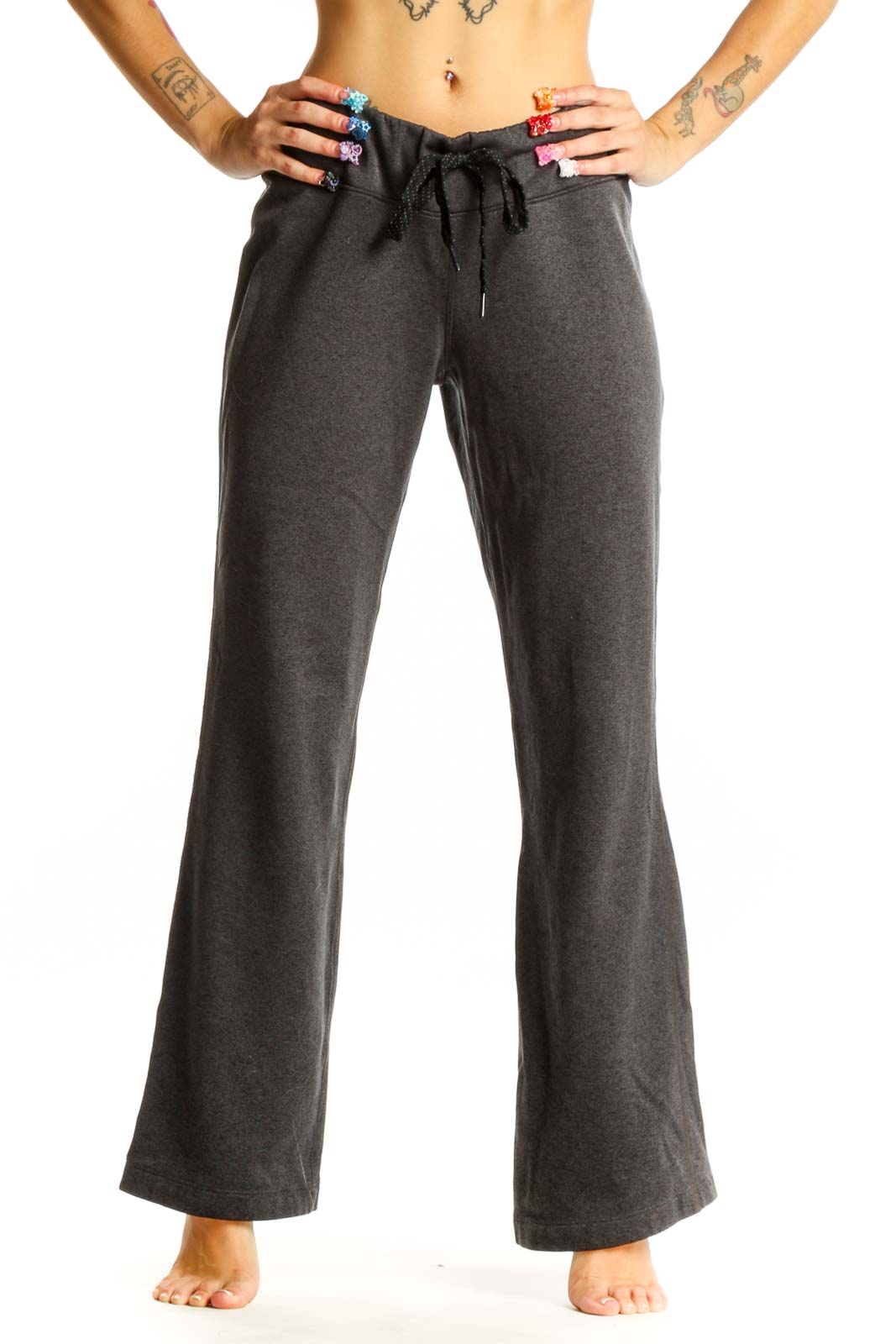 Gray Polyester Drawstring Lounge Pants Front