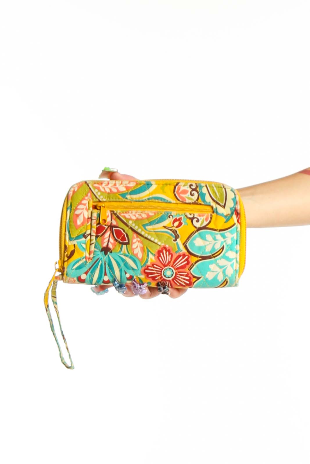 Yellow Floral Print Wristlet Clutch Front