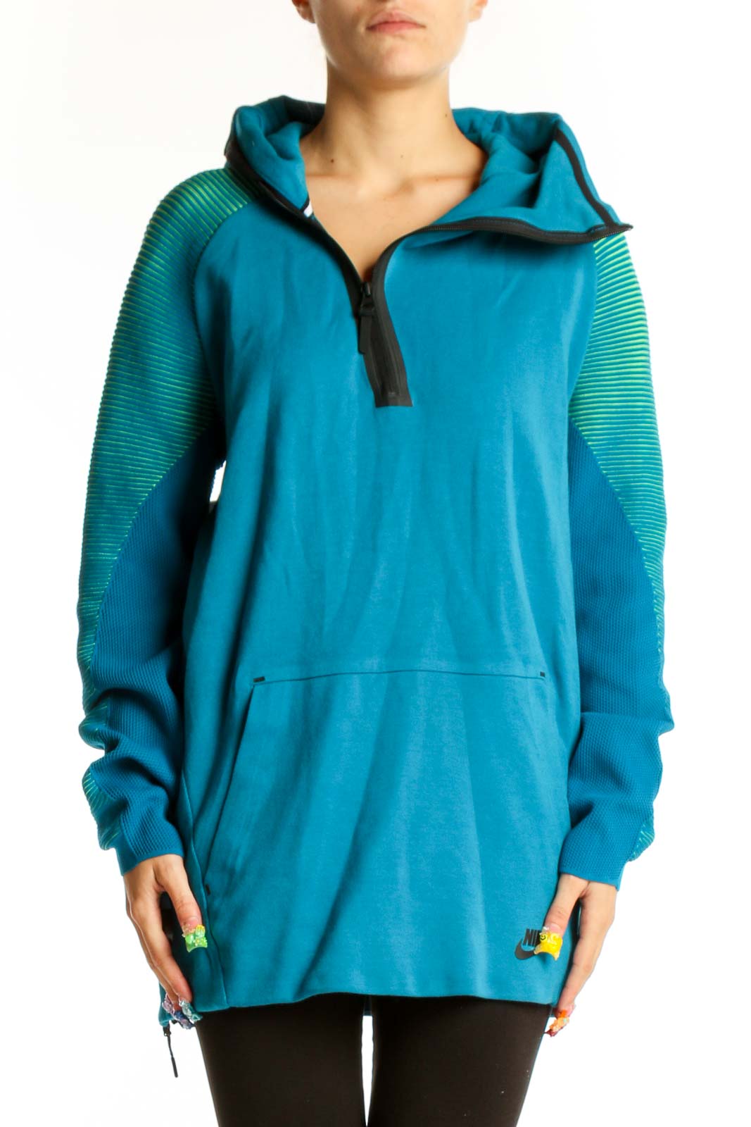 Teal Hooded Athletic Jacket Front