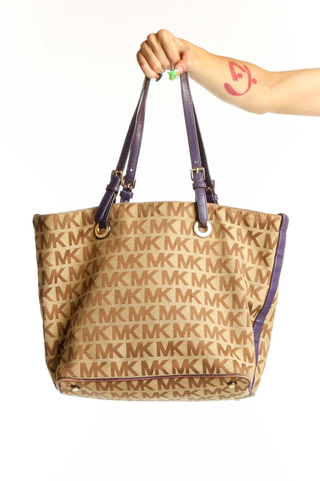 Beige Monogram Tote Bag Front