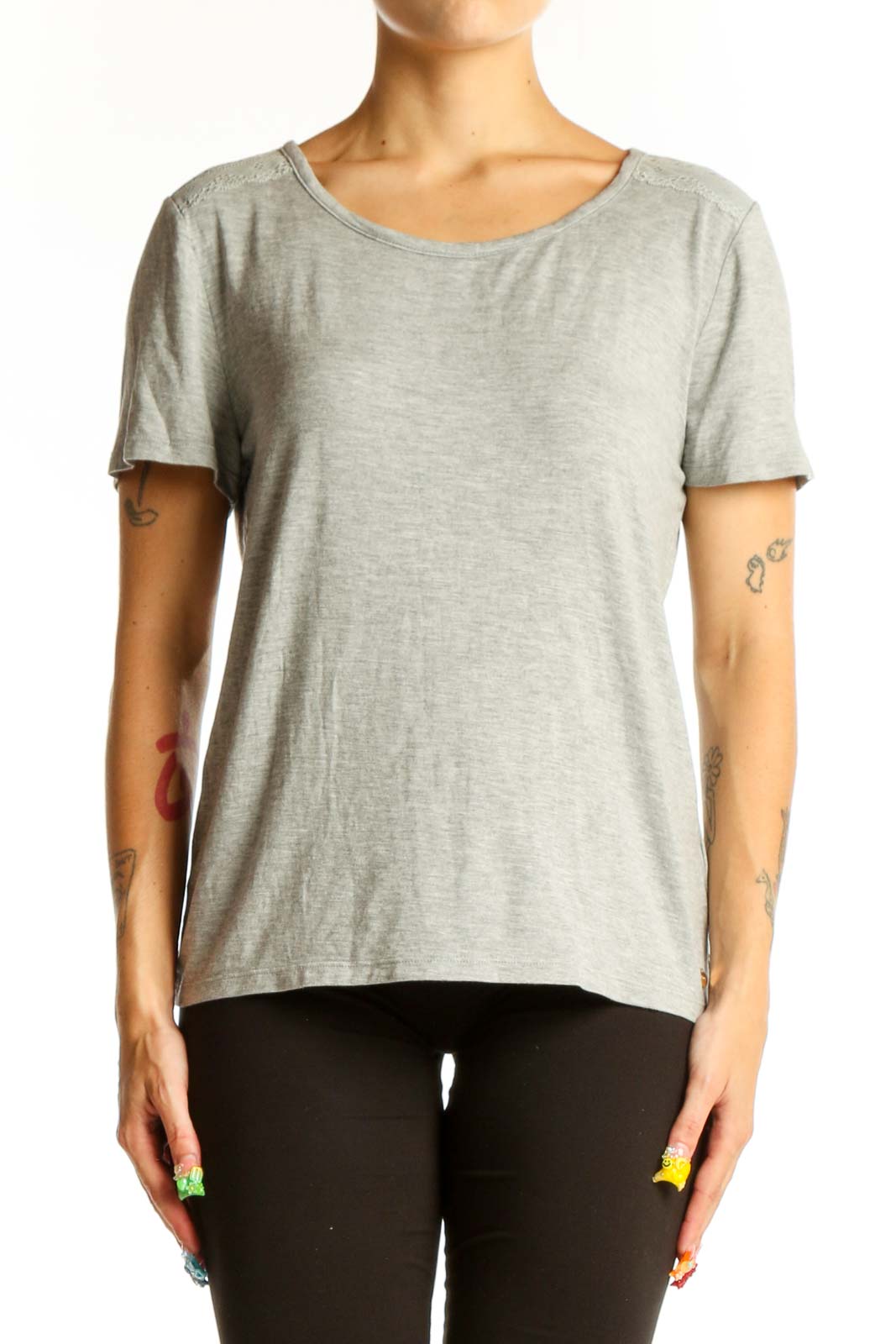 Gray Modal Blend Short Sleeve Top Front