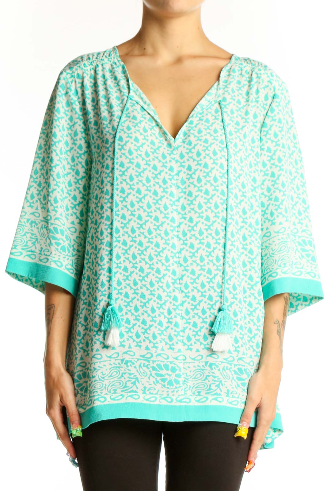 Mint Floral Print Tunic Top Front
