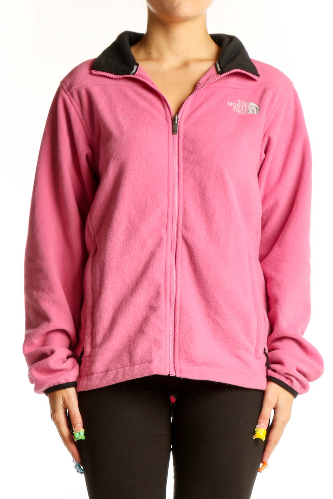 Pink Polyester Fleece Zip-Up Jacket Front