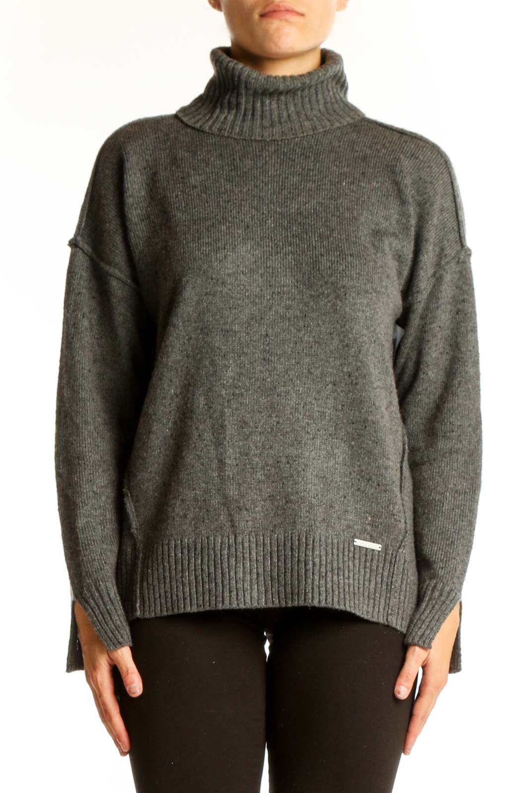 Gray Turtleneck Oversized Sweater Front