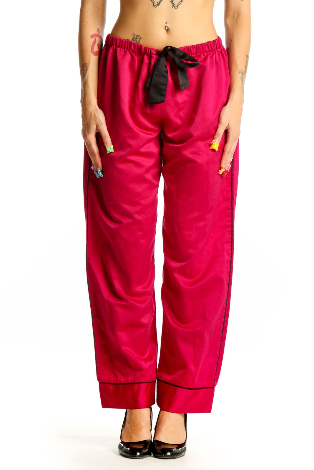 Red Drawstring Cotton-Blend Lounge Pants Front