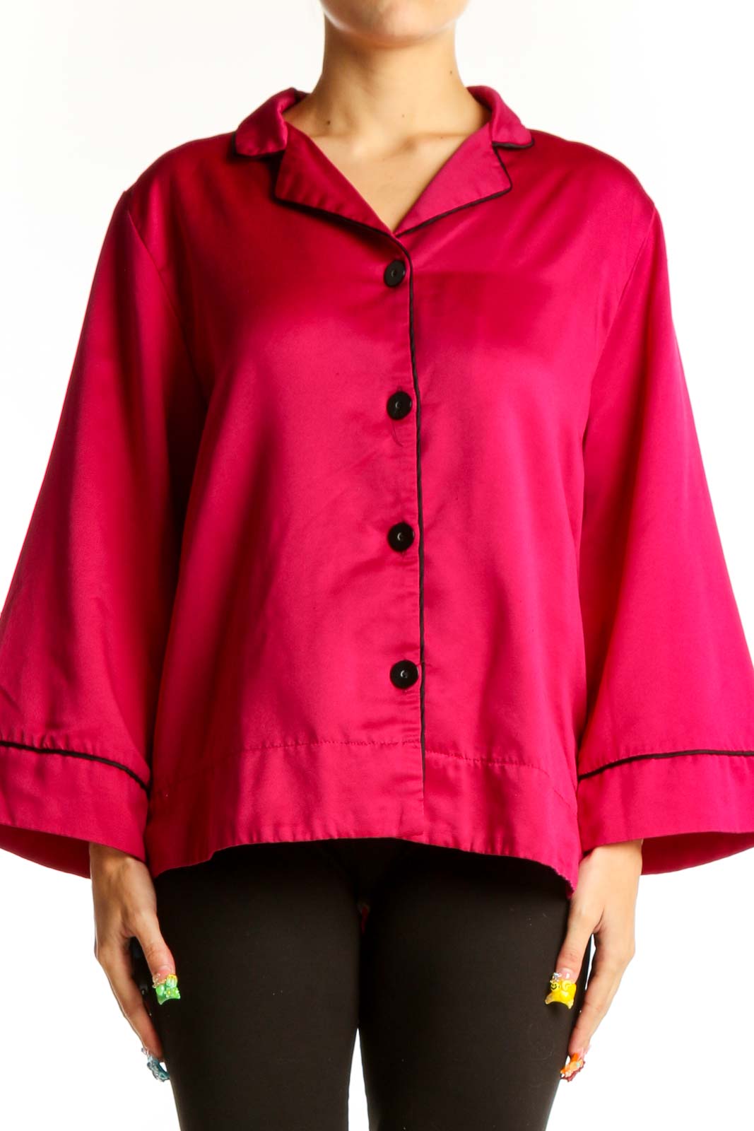 Hot Pink Button-Down Blouse Front