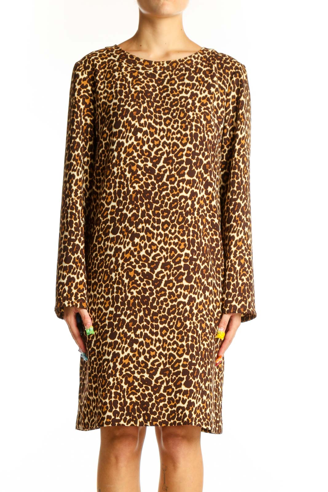 Brown Leopard Print Shift Dress Front