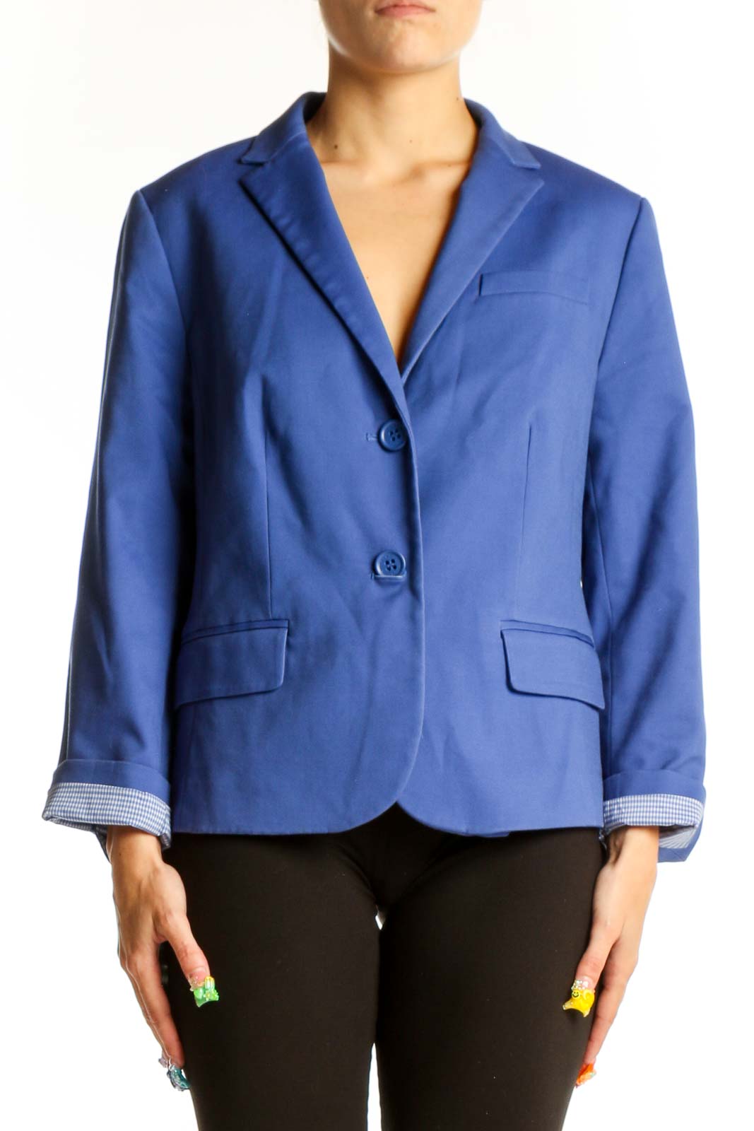 Blue Cotton Blend Blazer Front