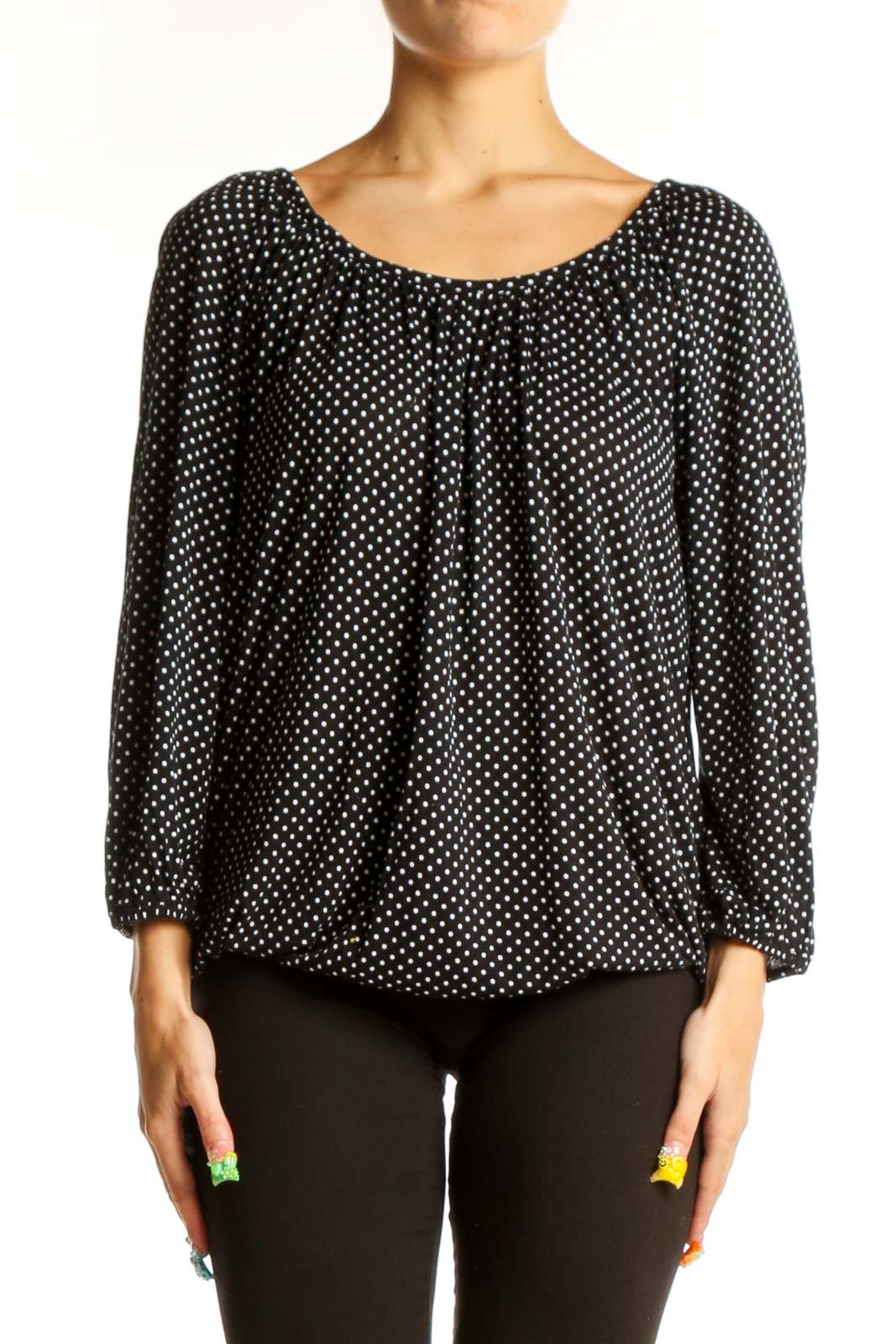 Black Polka Dot Peasant Blouse Front