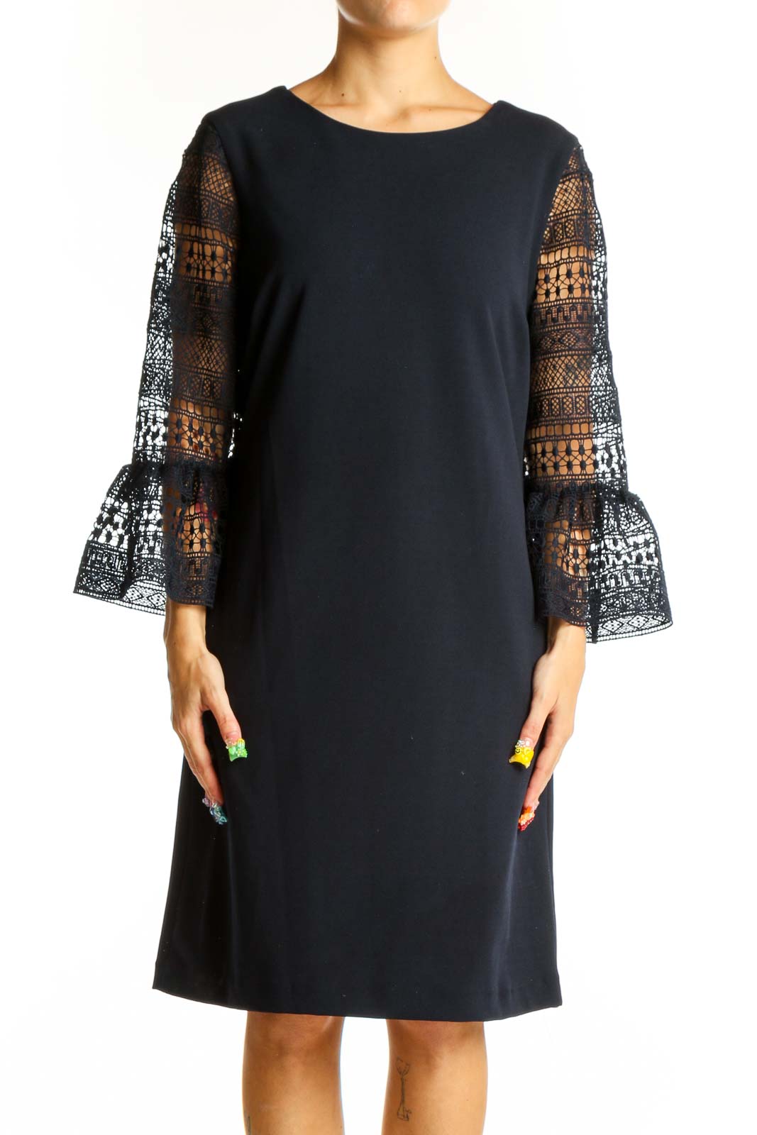 Black Lace Sleeve Cocktail Dress Front