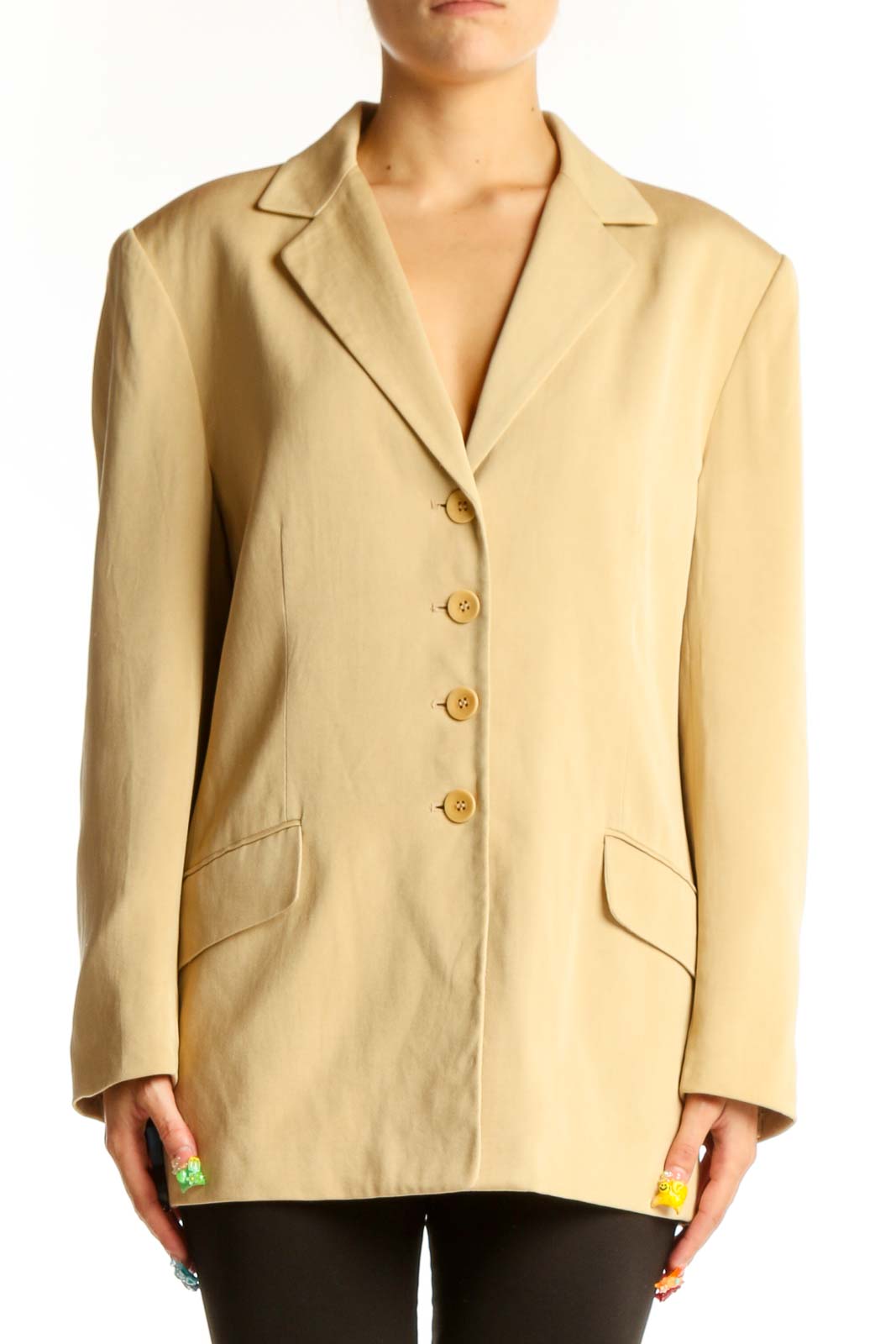 Beige Polyester Blazer Jacket Front