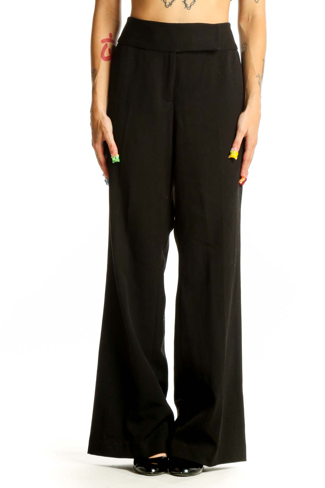 Black Wide-Leg Dress Pants Front