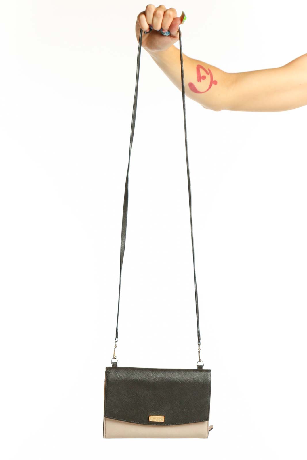 Black and Beige Colorblock Crossbody Bag Front