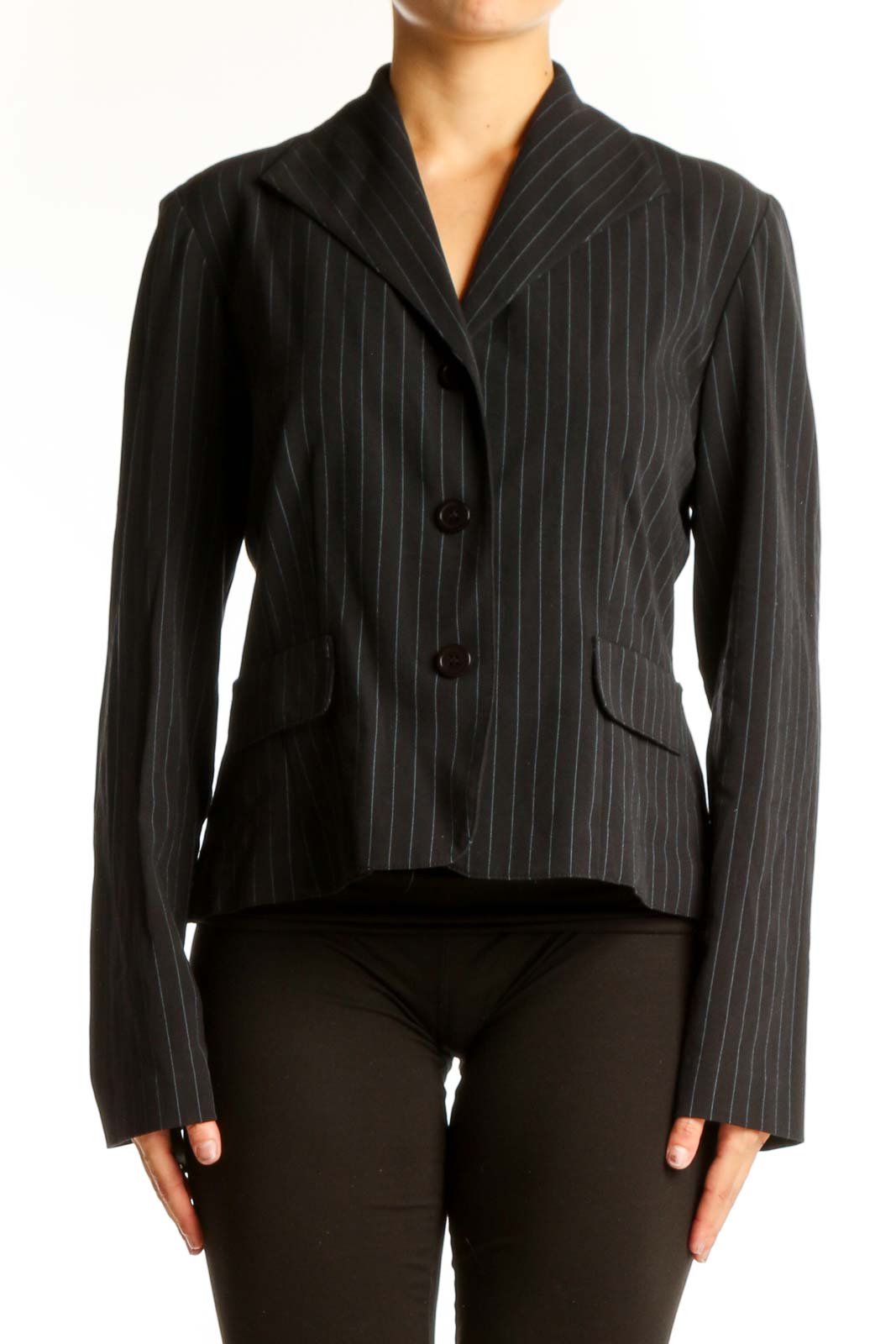 Black Pinstripe Blazer Front