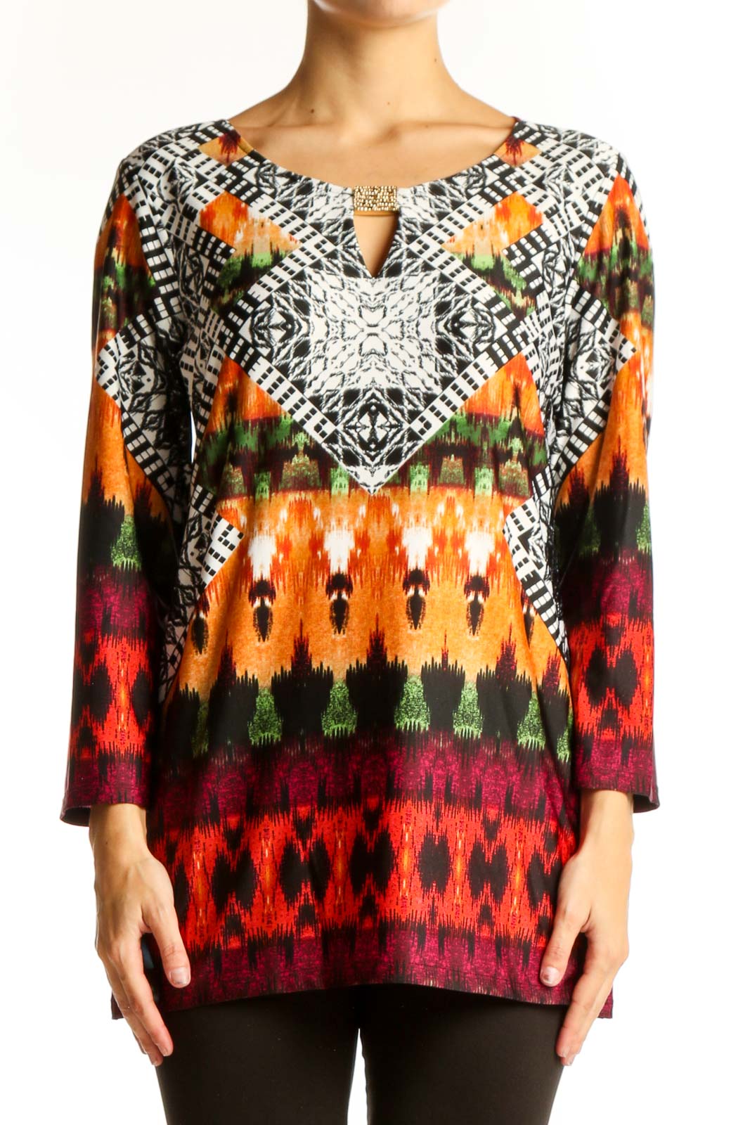 Multicolor Geometric Print Tunic Top Front