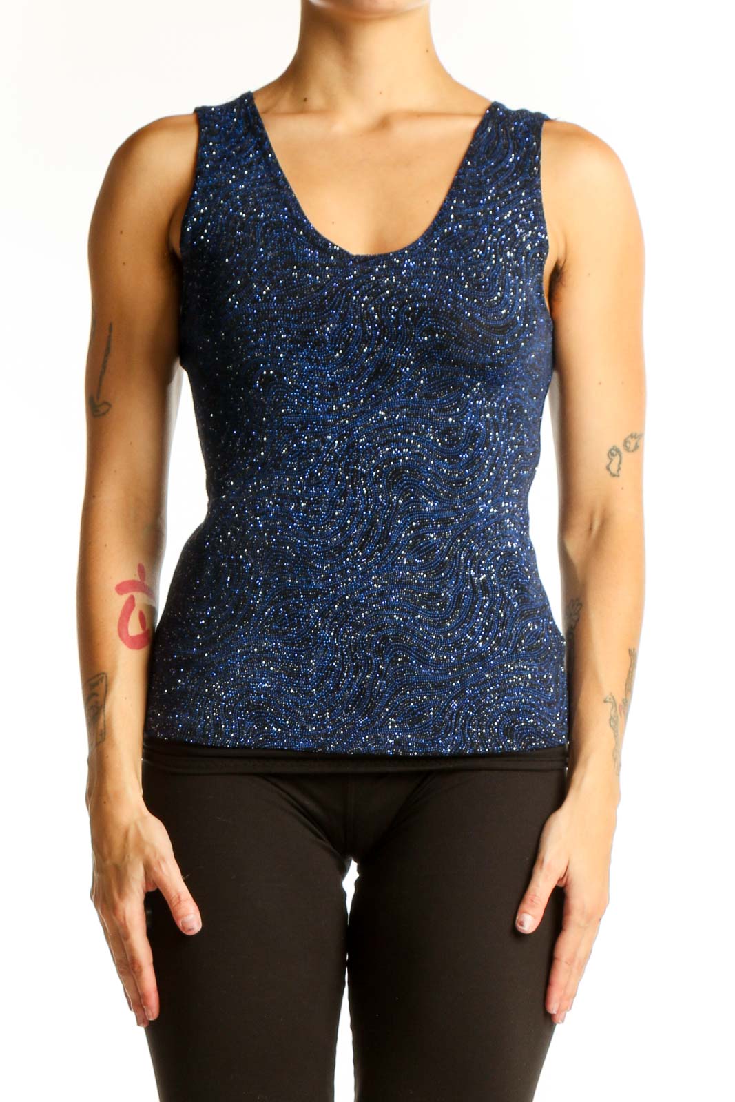 Navy Sparkly Sleeveless Tank Top Front