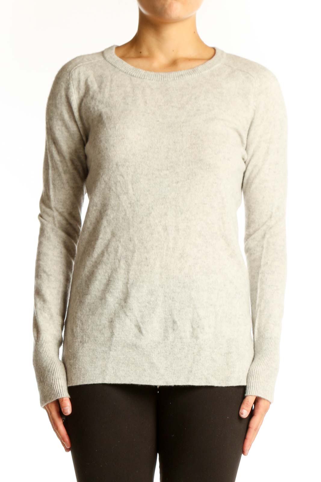 Beige Cashmere Crewneck Sweater Front