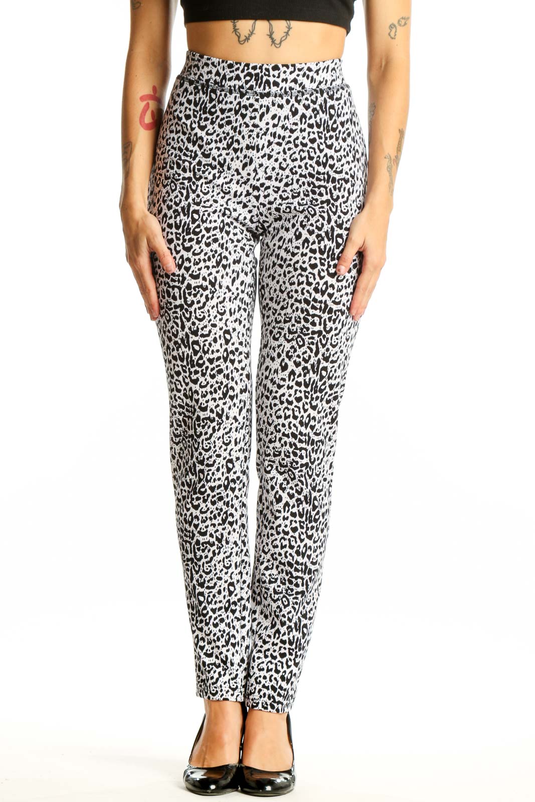 Black and White Leopard Print Pants Front
