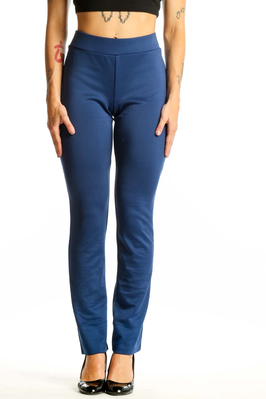 Navy Sleek Straight-Leg Pants Front