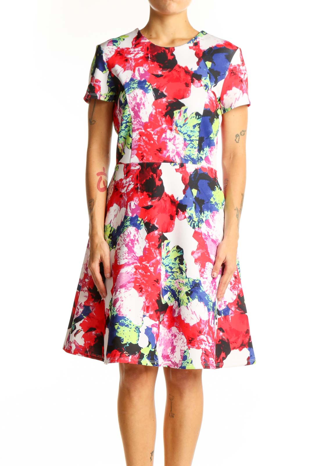 Multicolor Floral Print Fit-and-Flare Dress Front