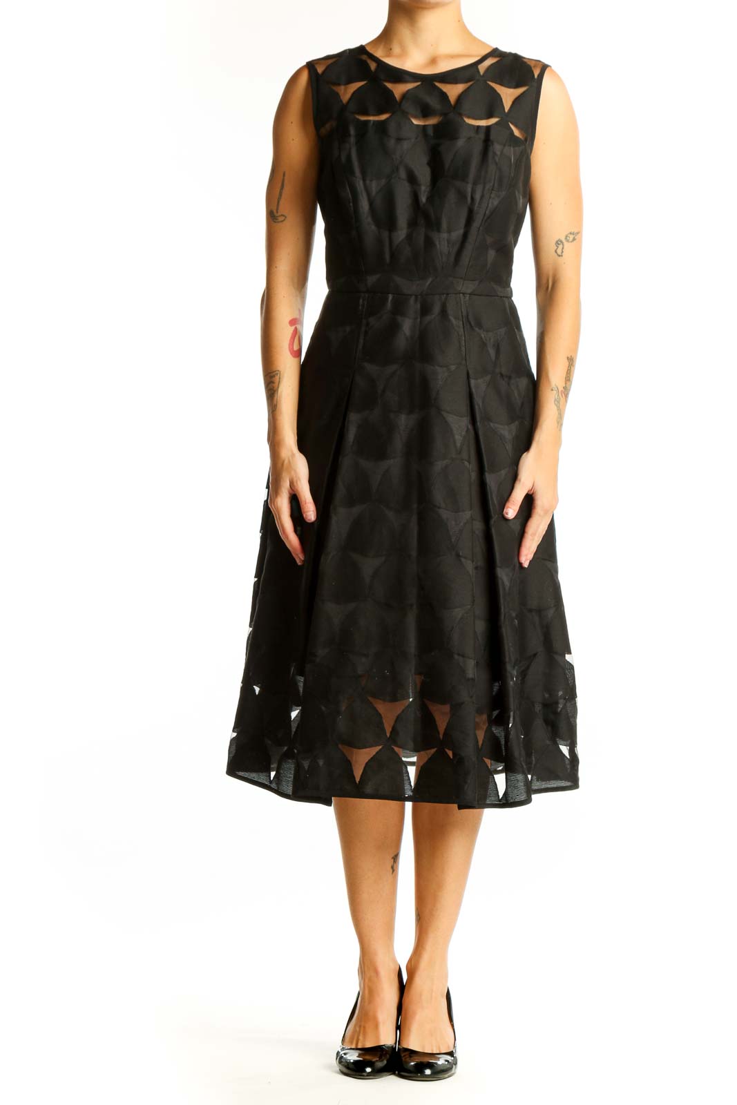 Black Geometric Cut-Out Midi Dress Front