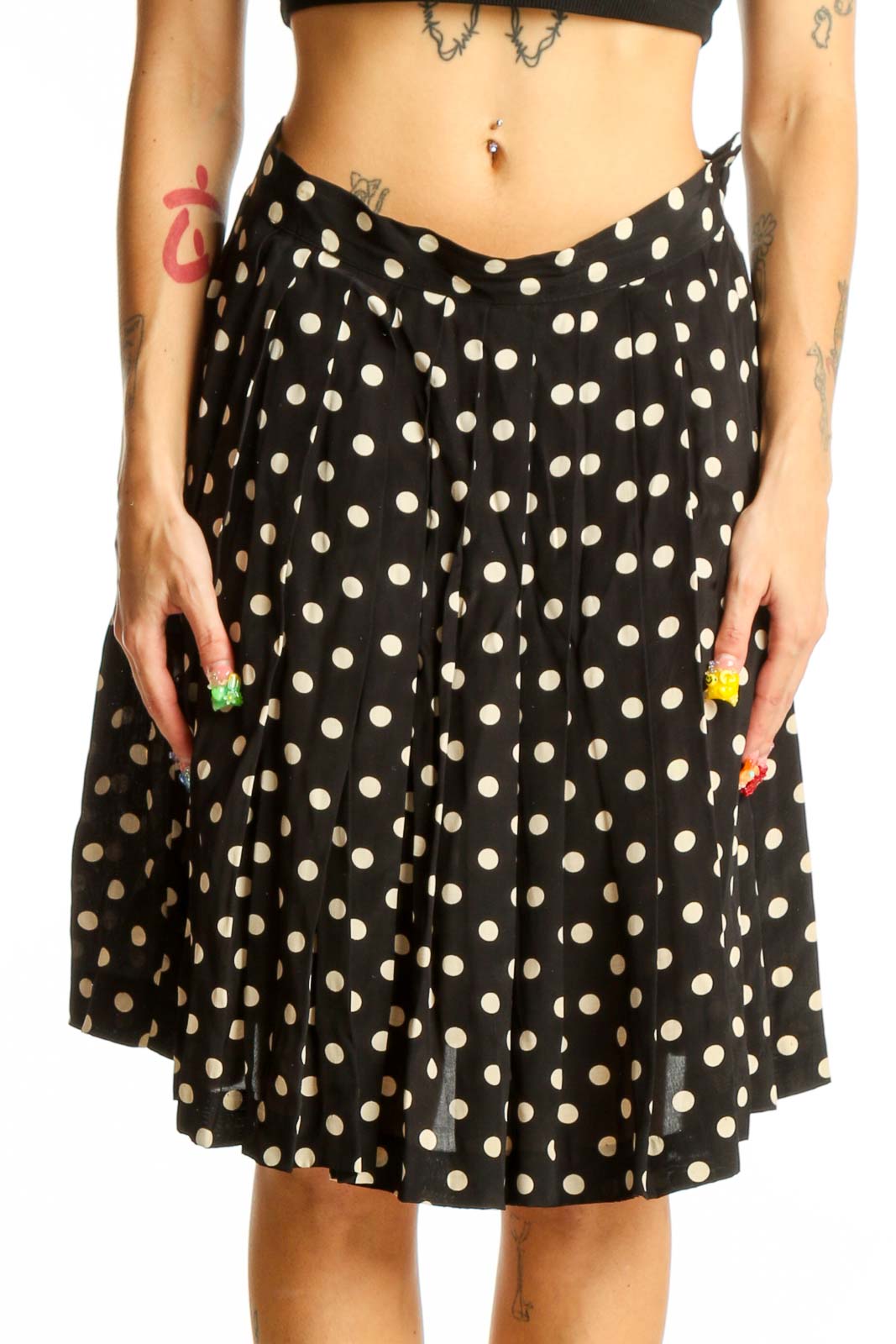 Black and White Polka Dot A-line Skirt Front
