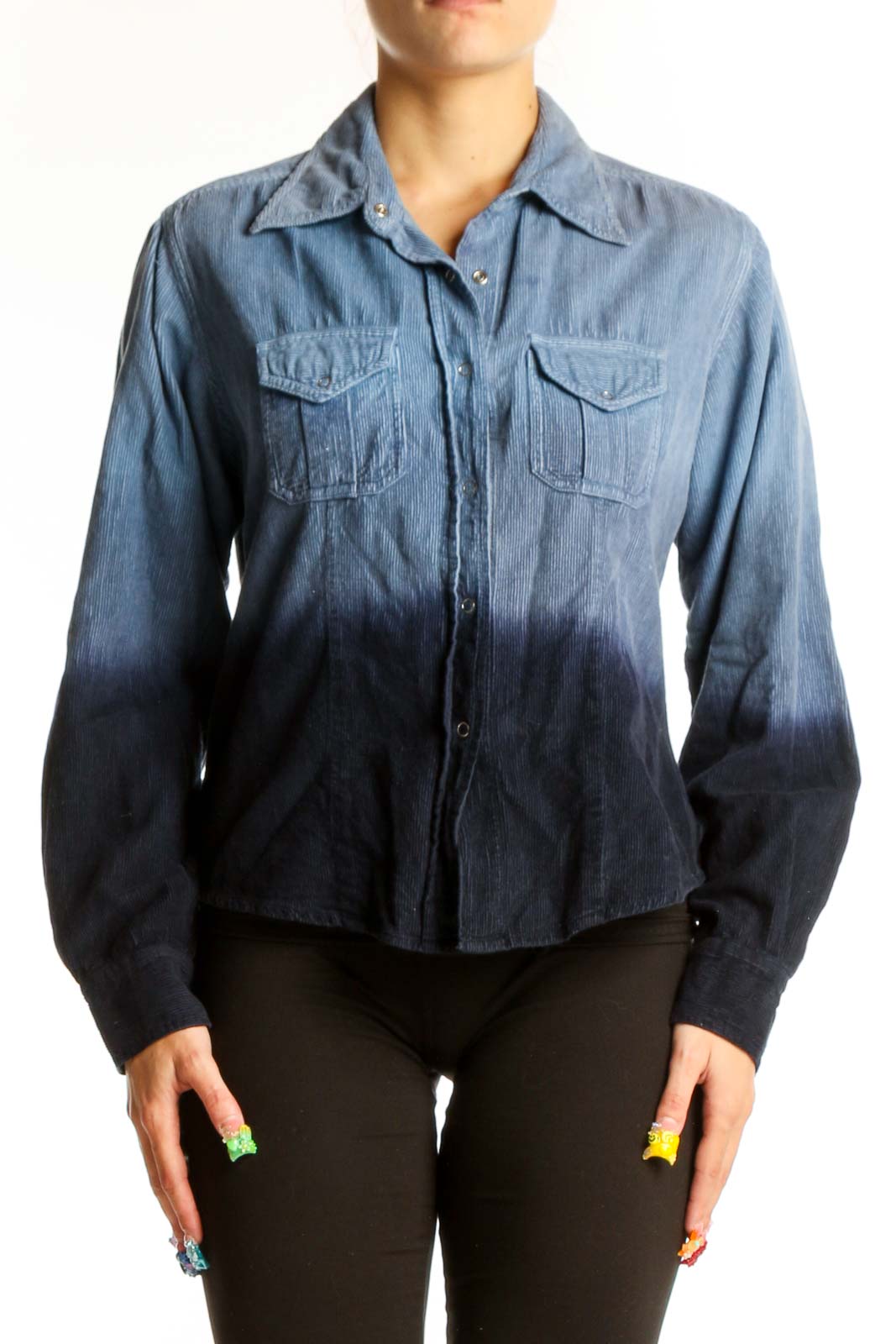 Blue Ombre Cotton Button-Up Shirt Front