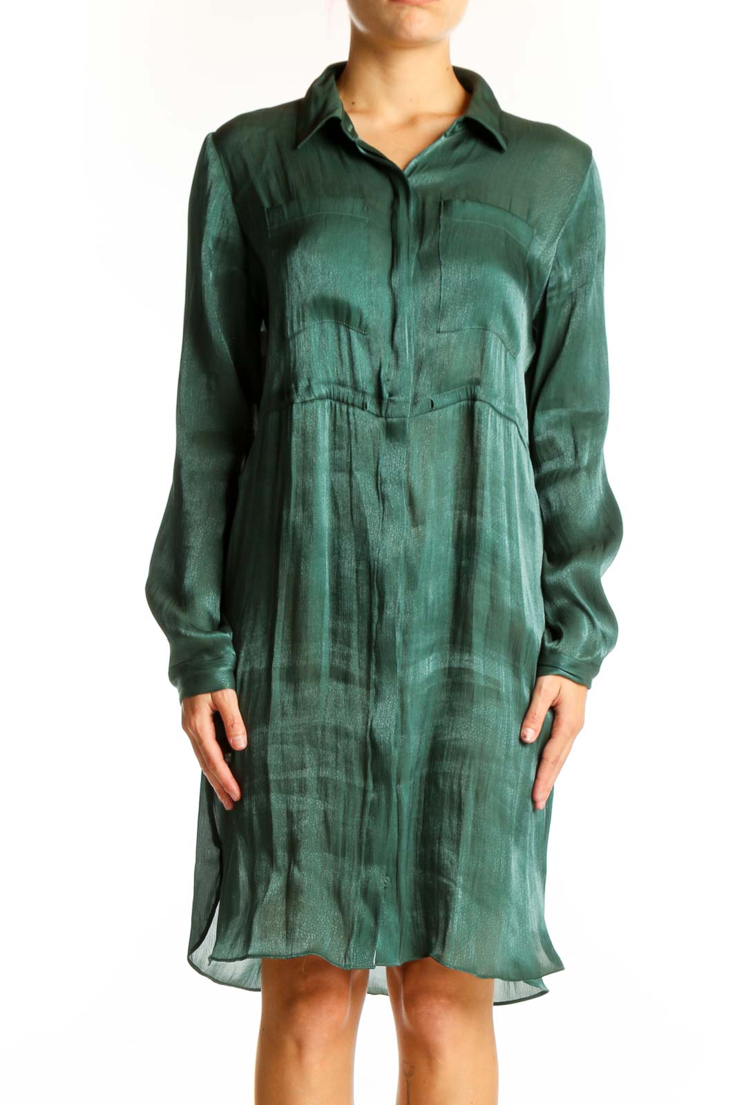 Green Sheer Shirt Dress Front